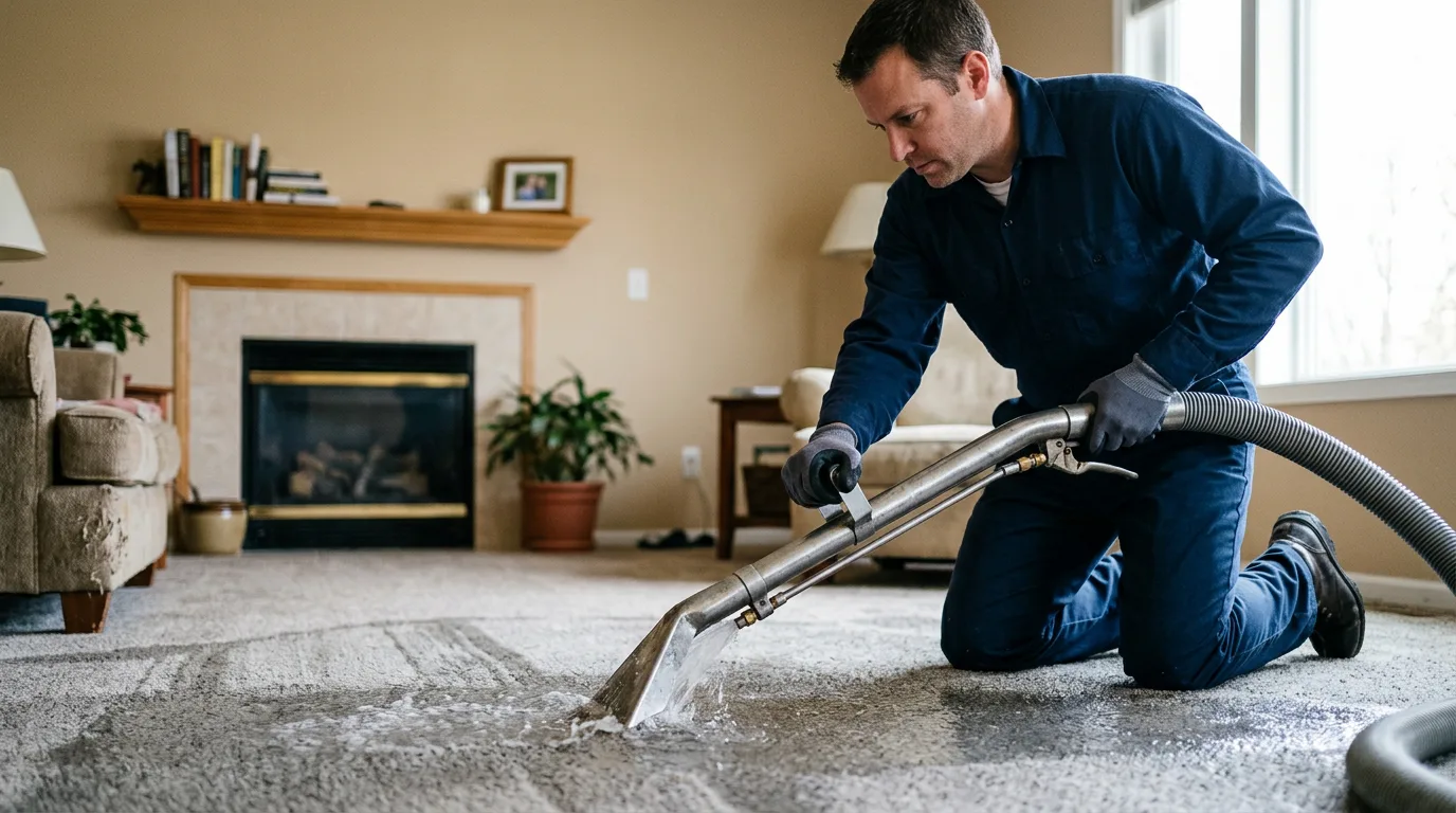 Water damage restoration technician working near Lexington, IL